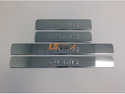 Накладки на пороги Hyundai Solaris 2010-2014 (надпись SOLARIS) (Штамп)
