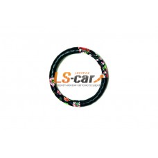 Оплетка на рулевое колесо Волна, цветы, черная, размер М/ GD-80