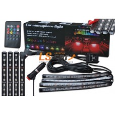 Звукоактивная подсветка салона FWD-02 (AT-15LED-4) 4 светодиодных ленты на самоклейке, 8 цветов, 4 муз. режима, звуковой контроллер управления светодиодами, дист. пульт управления, работа от прикуривателя (комплект)
