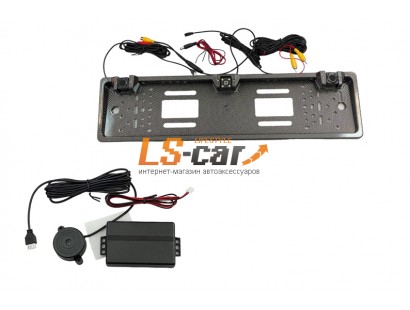 Парктроник-рамка заднего номерного знака EK-70 Carbon (пластик) камера заднего вида+ 2 сенсора  (кабели подключения к LED или ЖК-дисплеям)