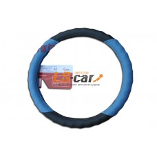 Оплетка на рулевое колесо Волна, перфорированная, черная+синяя, размер М/ GD-013