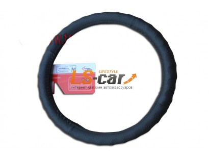 Оплетка на рулевое колесо Волна, перфорированная, черная+матовая черная, размер М/ GD-035