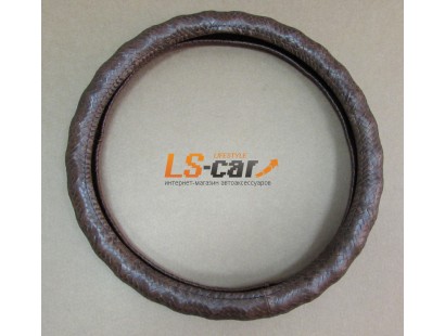 Оплетка на рулевое колесо Волна, плетенка кожа, коричневая, размер М (GD-06)