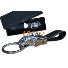 Брелок AA0741 - Без логотипа - черная кожа, хром,кольцо, голова Леопарда, в подарочной упаковке