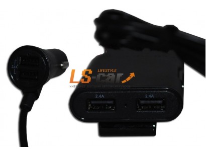 Разветвитель прикуривателя на 2 USB  WF-121 с удлинителем 1,8м на 2 USB (без упаковки)