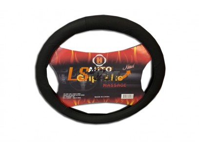 Оплетка на рулевое колесо HL-606BK+BK-XL (черный+черный.  иск. кожа )