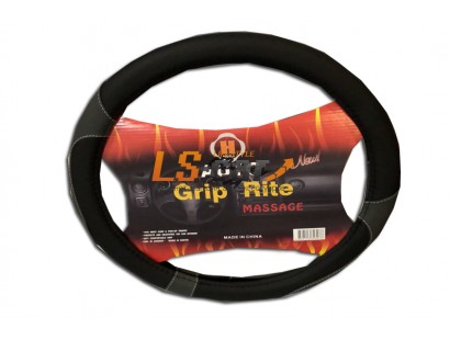 Оплетка на рулевое колесо HL-668BK+G-M (черный+серый иск. кожа )